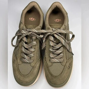 NEW UGG Logo Marin Lace Burnt Olive Green Platform Sneakers.